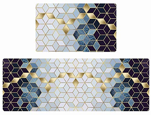 CloudART Anti Fatigue Kitchen Floor Mat, Comfort Standing Mats,Waterproof PVC Non Slip Washable for Indoor Outdoor (Geometric Multiple colour) (18x30 +18x48)