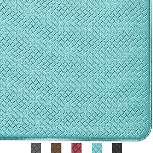 Color&Geometry Kitchen Rug Non Skid Waterproof Kitchen Mats Cushioned Anti Fatigue Standing Mat 59"X18" Cyan