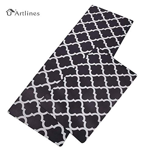 U'Artlines Set of 2 Anti Fatigue Kitchen Mat and Runner Comfortable Floor Rugs Standing Mats Waterproof PVC Non Slip Washable for Indoor Outdoor(18x30''+20x55'',quatrefoil: black)