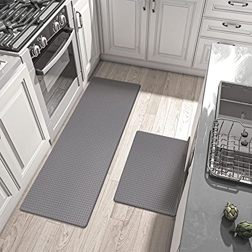 DEXI Kitchen Rugs and Mats Anti Fatigue Mat Cushioned Comfort Runner Rug Standing Floor Rugs Set of 2,17"x29"+17"x59", Medium Grey