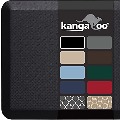 Kangaroo Anti Fatigue Cushioned Floor Mat, 3/4 Inch Thick Durable Standing Desk Pad, Padded Comfort Foam Mats for Kitchen, Office, Garage, Stain Resistant, 32x20, Black