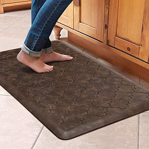 WiseLife Kitchen Mat Cushioned Anti Fatigue Floor Mat,17.3"x28", Thick Non Slip Waterproof Kitchen Rugs and Mats,Heavy Duty Foam Standing Mat for Kitchen,Floor,Home,Office,Desk,Sink,Laundry, Brown